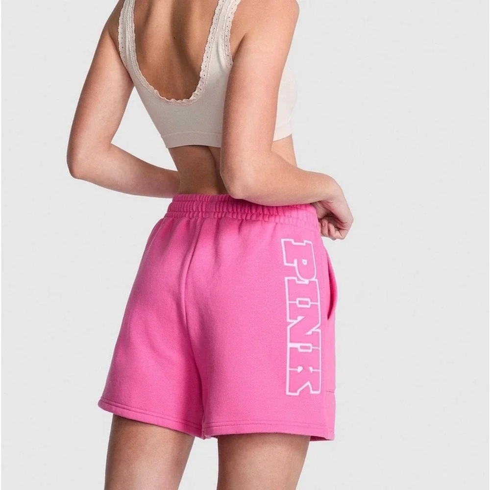 Victorias Secret PINK Ivy Fleece Sweat Shorts‎ Pink Logo Drawstring Womens Large
